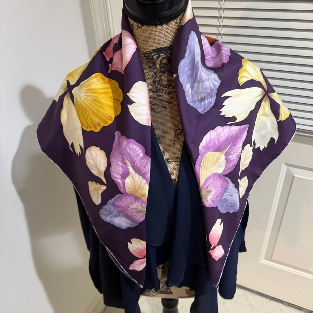 Salvatore Ferragamo Purple Floral silk Scarf - roughly 34”X33.5” - Picture 1 of 7